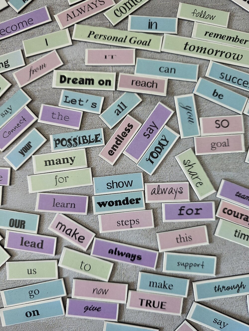Magnetic Word Tiles Set - Pastel Multi-Color - Positive Affirmation Theme